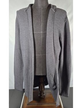 Alcott Design XL Gray Hooded Open Front Ribbed Knit Cardigan